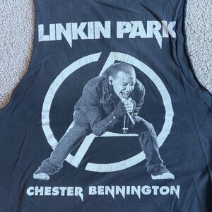 Y2K Linkin Park Chester Bennington Cut Sleeves Band Tank Top Black Size Medium